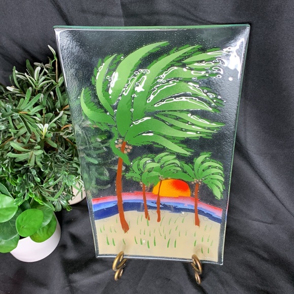 Wm McGrath Fusion Art Glass 56267 “Palm Trees” fused glass tray - Picture 3 of 15